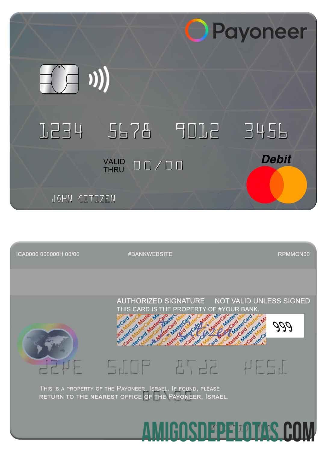 Mastercard Payoneer dos EUA exemplo real